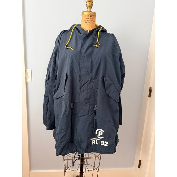 Vintage Ralph Lauren RL-92 Fishtail Hooded Nylon Jacket Mens L Navy Blue - Picture 1 of 16